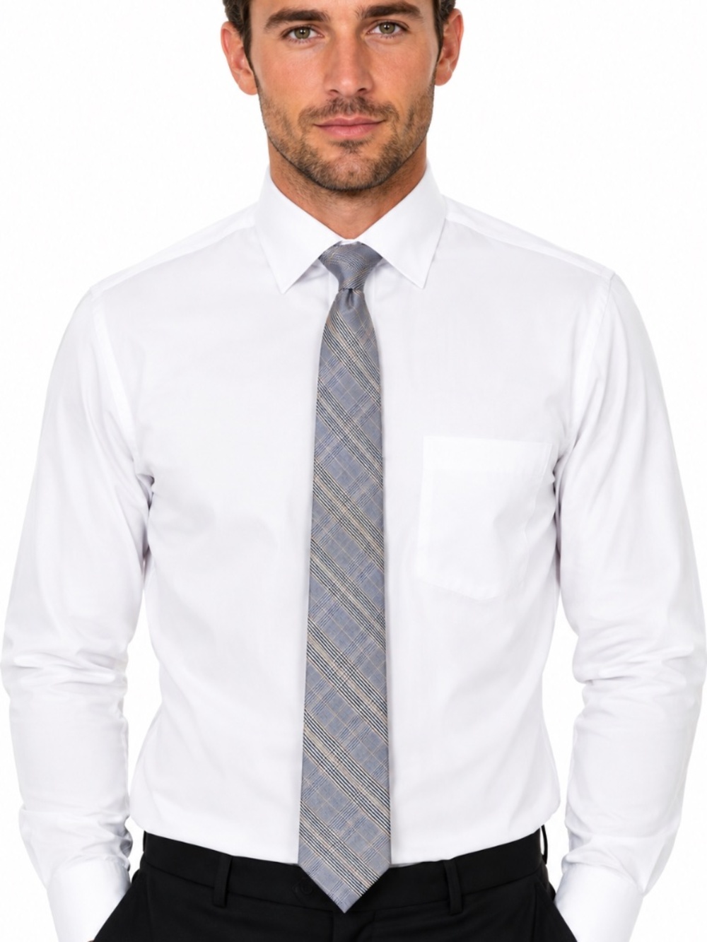 Express Men's Tie Gray Tan Black Glen Plaid Check Narrow Minimalist Corporate